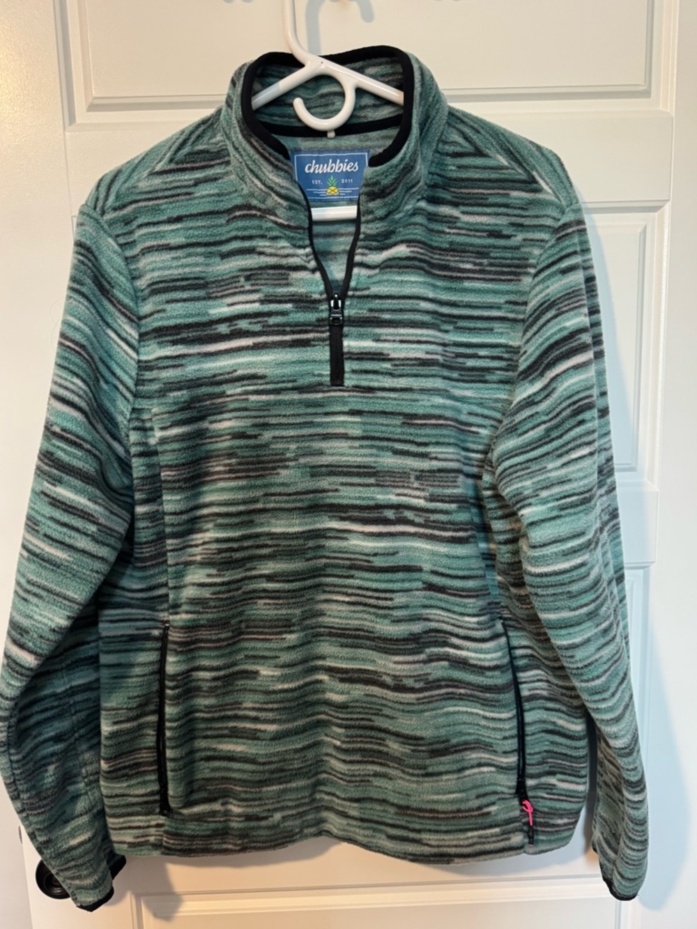 Chubbies Men’s Quarter Zip Fleece Pullover, Teal Space Dye, Size Large
